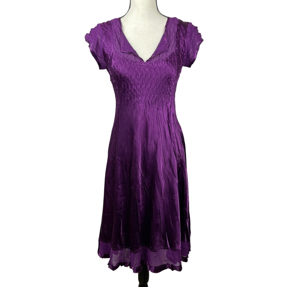 SL Fashions Women's Midi Dress Petite Medium PM Purple Crinkle Y2K Whimsigoth